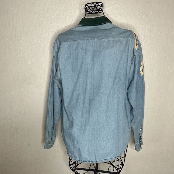 VTG Tillman Blue Denim Suede Fringed Horseshoe Western Shirt - Picture 11 of 14